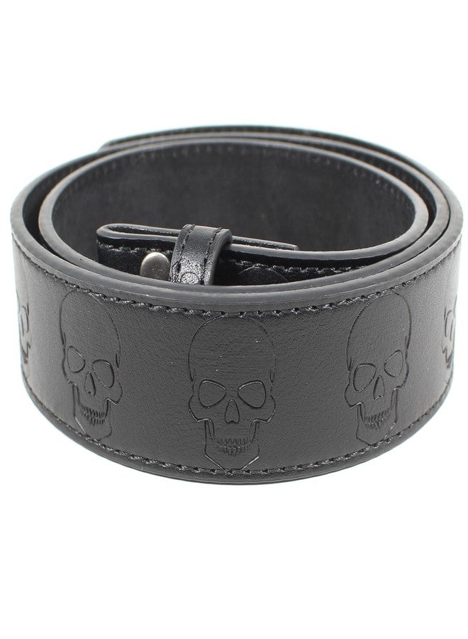BC Belts حزام جلدي بتصميم جمجمة بدون مشبك، عرضه 1.5 بوصة، مزود بأزرار كبس - لون روك (أسود - مقاس كبير) - Image 2